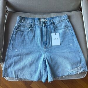 VICI Light Wash Distressed High-Rise Denim Shorts